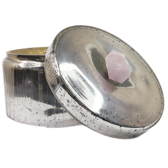 NEW Creative Co-Op 8” Round Mercury Glass Storage Container Pink Quartz Knob Lid - Picture 1 of 6